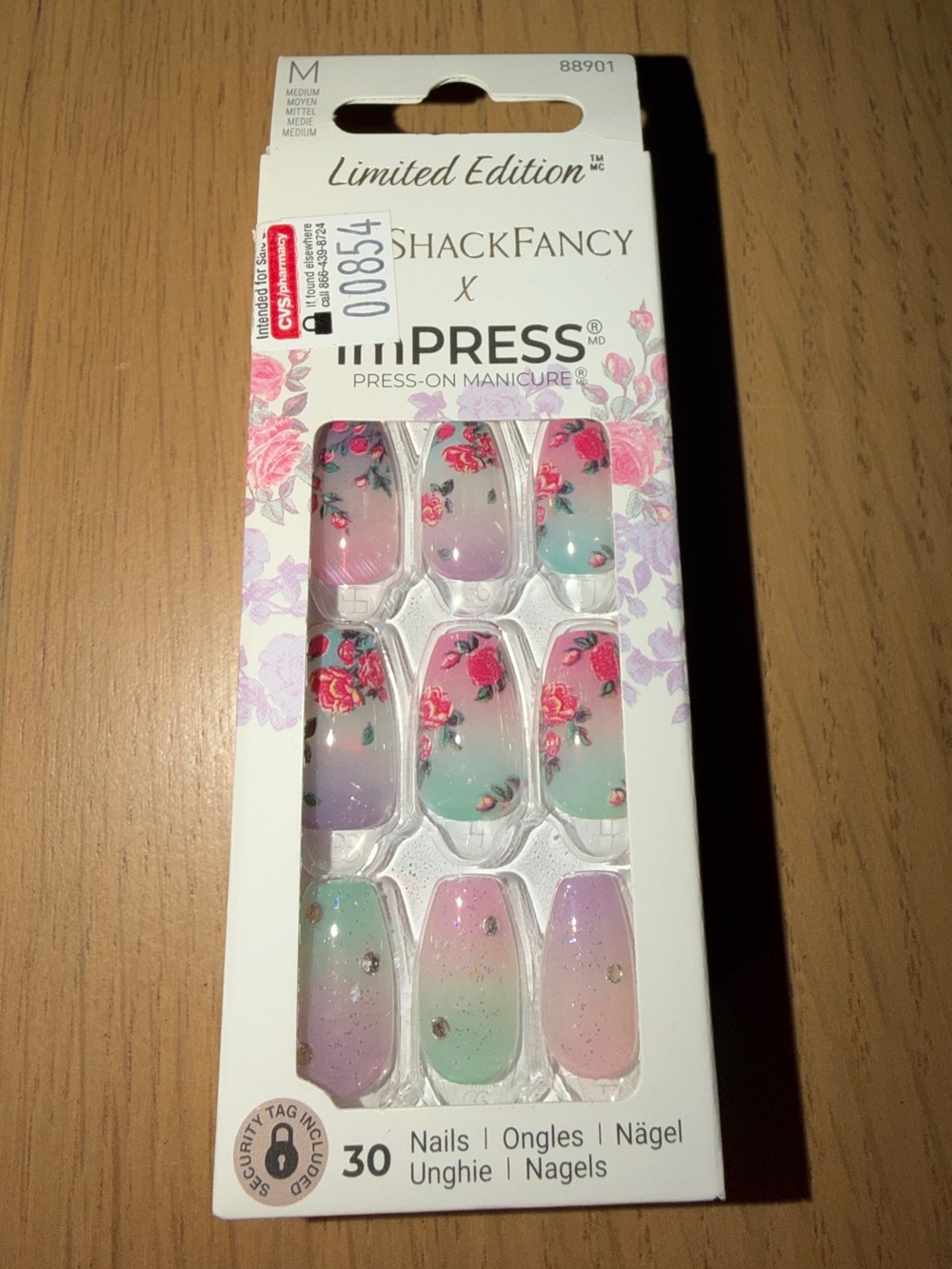 LoveShackFancy x imPRESS Press-On Manicure Nails Pastel Floral Medium Coffin